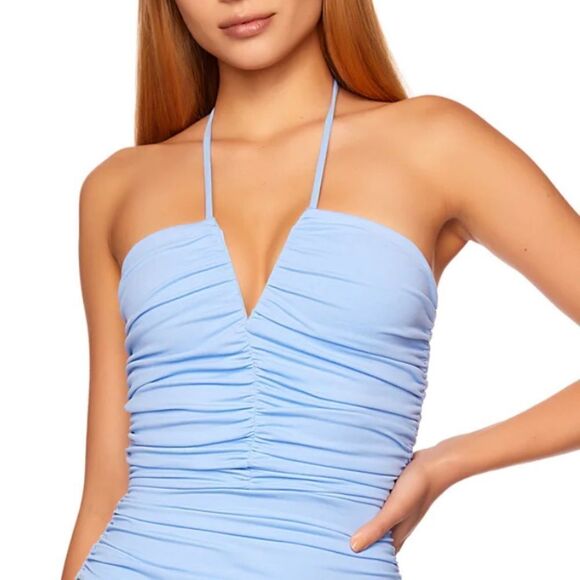 NWT Susana Monaco V Wire Halter Dress XL Light Blue - Picture 3 of 13
